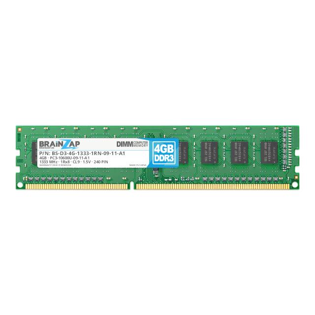 BRAINZAP 4GB DDR3 RAM DIMM PC3-10600U-09-11-A1 1Rx8 1333 MHz 1.5V CL9 Computer PC Arbeitsspeicher