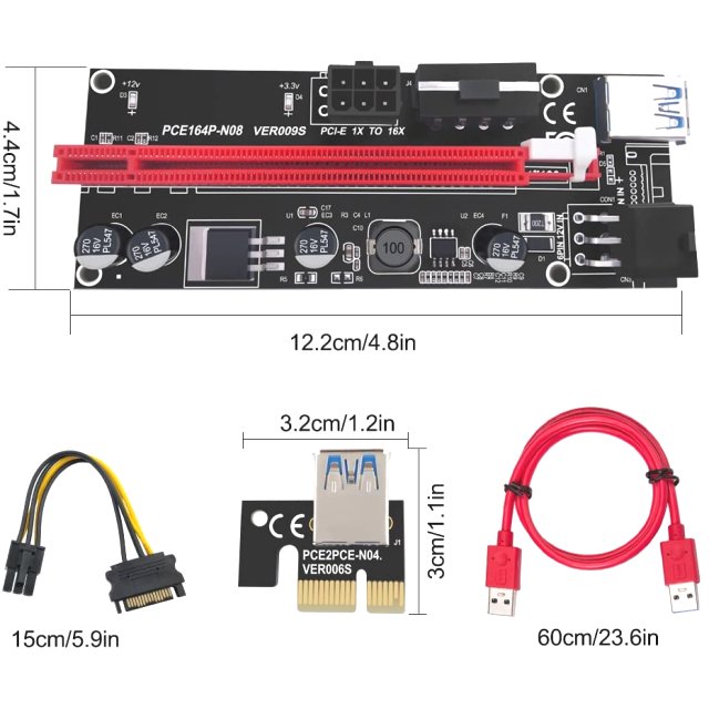 6er Pack BRAINZAP PCI-Express Riser Ver009S Mining Karte Adapter x1 auf x16 USB 3.0 Mining V009S