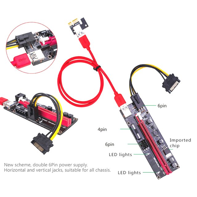 6er Pack BRAINZAP PCI-Express Riser Ver009S Mining Karte Adapter x1 auf x16 USB 3.0 Mining V009S