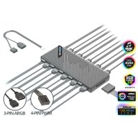 BRAINZAP 10 Port A-RGB + 3-PIN/4-PIN PWM Splitter Hub Lüfter Adapter Verteiler 120mm Case Fan 3-Pin 4-Pin LED 