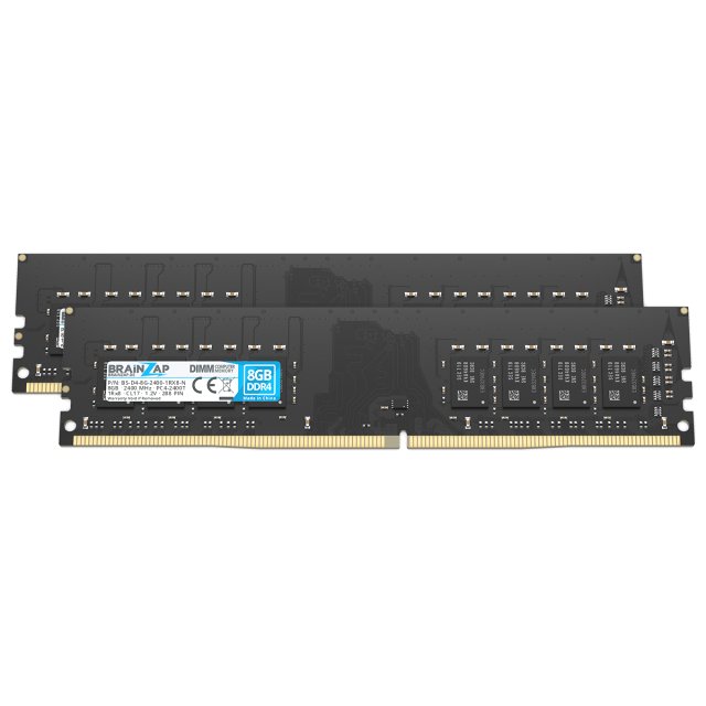 BRAINZAP 16GB DDR4 RAM DIMM PC4-2400T 1Rx8 2400 MHz 1.2V CL17 Computer PC Arbeitsspeicher (2x 8GB)
