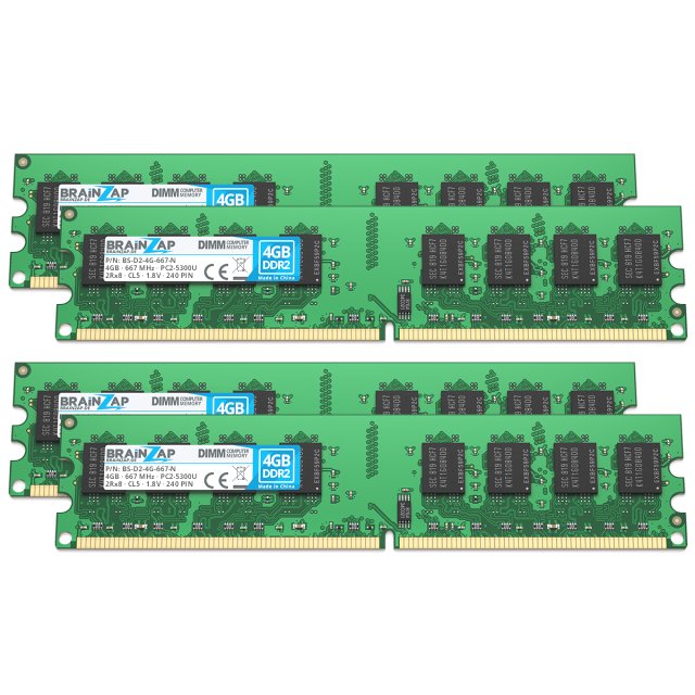 BRAINZAP 16GB DDR2 RAM DIMM PC2-5300U 2Rx8 667 MHz 1.8V CL5 Computer PC Arbeitsspeicher (4x 4GB)