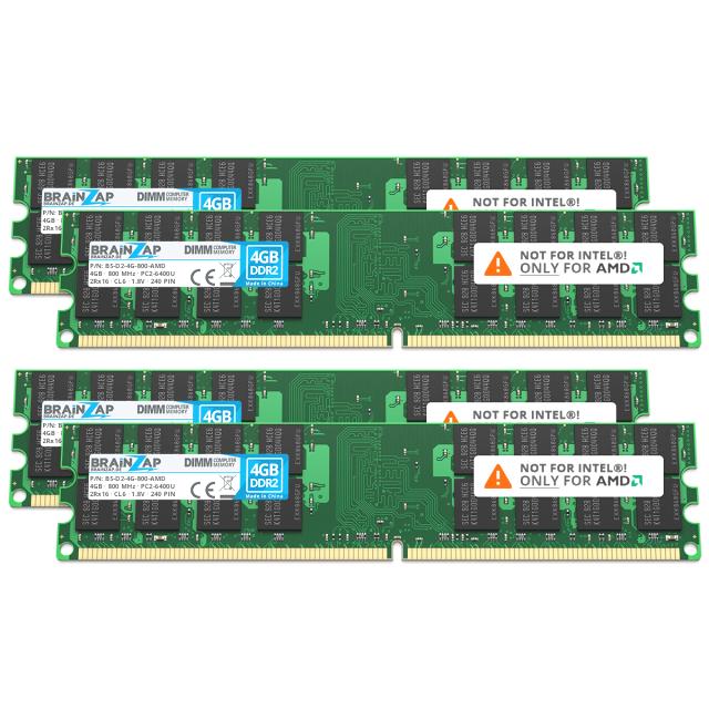 BRAINZAP 16GB (4x 4GB) DDR2 RAM DIMM PC2-6400U 2Rx4 800 MHz 1.8V CL6 AMD PC Arbeitsspeicher