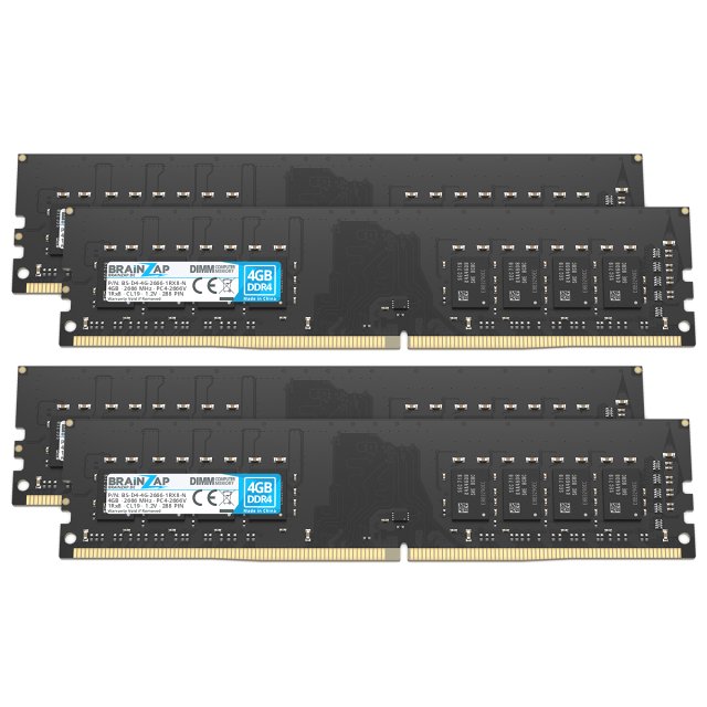 BRAINZAP 16GB DDR4 RAM DIMM PC4-2666V 1Rx8 2666 MHz 1.2V CL19 Computer PC Arbeitsspeicher (4x 4GB)
