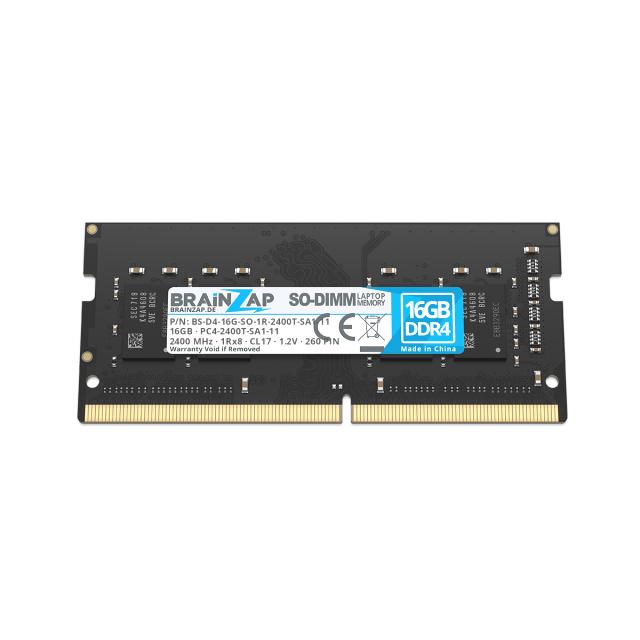 BRAINZAP 16GB DDR4 RAM SO-DIMM PC4-2400T-SA1-11 1Rx8 2400 MHz 1.2V CL17 Notebook Laptop Arbeitsspeicher Unbuffered Non-ECC