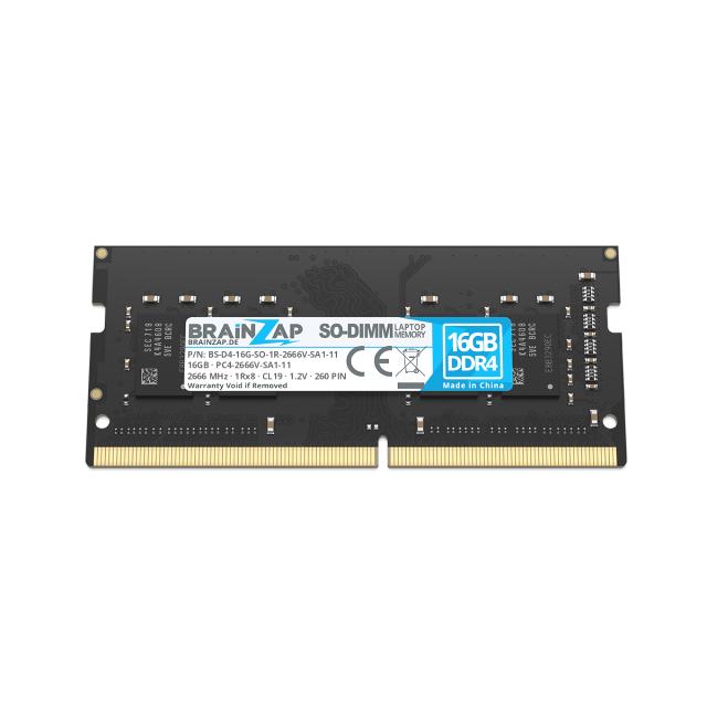 BRAINZAP 16GB DDR4 RAM SO-DIMM PC4-2666V-SA1-11 1Rx8 2666 MHz 1.2V CL19 Notebook Laptop Arbeitsspeicher Unbuffered Non-ECC