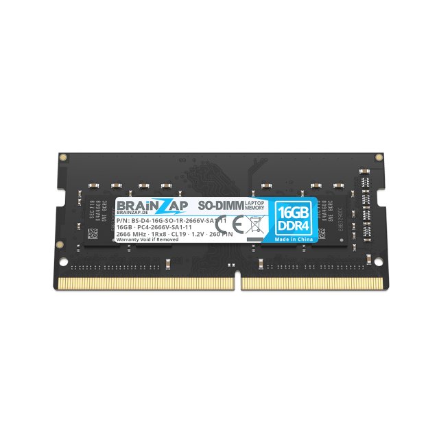 BRAINZAP 16GB DDR4 RAM SO-DIMM PC4-2666V-SA1-11 1Rx8 2666 MHz 1.2V CL19 Notebook Laptop Arbeitsspeicher Unbuffered Non-ECC