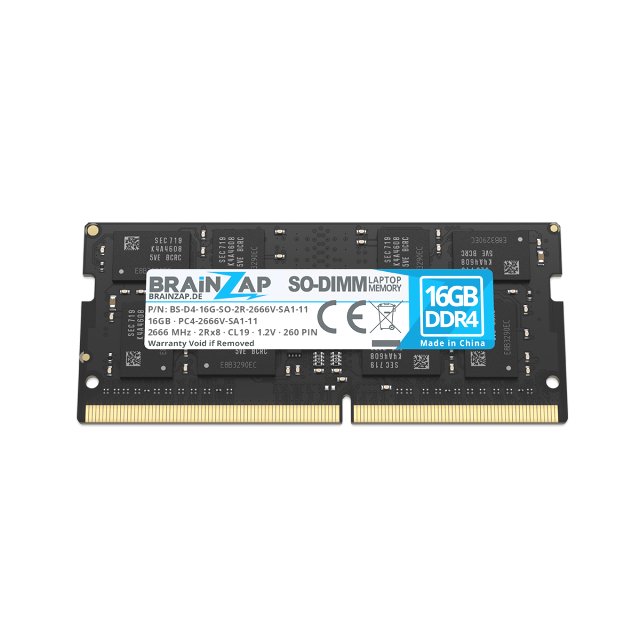 BRAINZAP 16GB DDR4 RAM SO-DIMM PC4-2666V-SA1-11 2Rx8 2666 MHz 1.2V CL19 Notebook Laptop Arbeitsspeicher Unbuffered Non-ECC