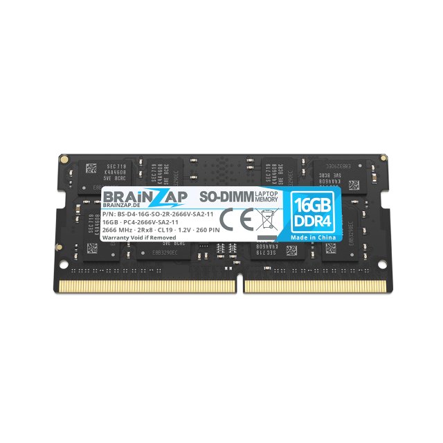 BRAINZAP 16GB DDR4 RAM SO-DIMM PC4-2666V-SA2-11 2Rx8 2666 MHz 1.2V CL19 Notebook Laptop Arbeitsspeicher Unbuffered Non-ECC