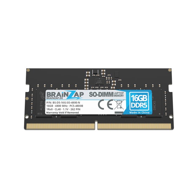 BRAINZAP 16GB DDR5 RAM SO-DIMM PC5-4800B 1Rx8 4800 MHz PC5-38400S 1.1V CL40 Notebook Laptop Arbeitsspeicher