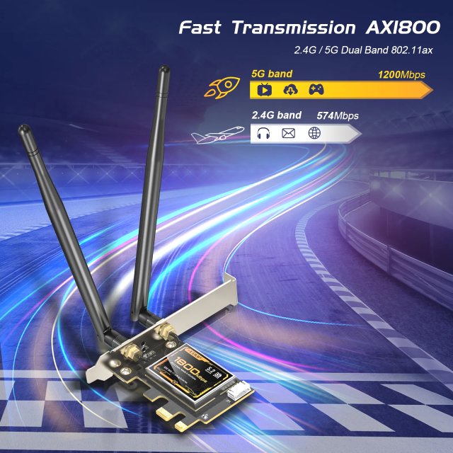 BRAINZAP 1800 Mbit/s PCIe PCI-Express WLAN Karte WiFi 6 2,4/5/ GHz Dual -Band AX1800 Netzwerkkarte PC 802.11ax/ac/a/b/g/n Bluetooth 5.2
