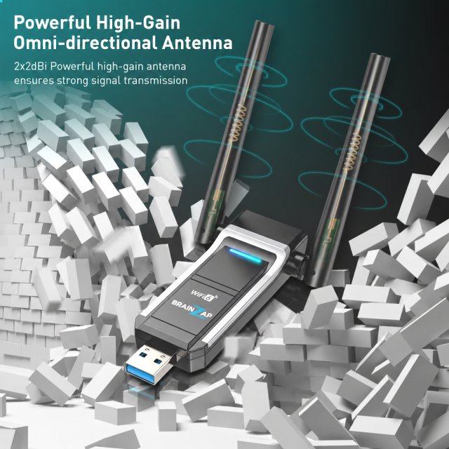 BRAINZAP 1800 Mbps USB 3.0 Dual-Band WIFI 6 WLAN Stick Adapter AX1800 802.11ax 2,4/5,8G 802.11ax/ac/a/b/g/n RTL8832BU