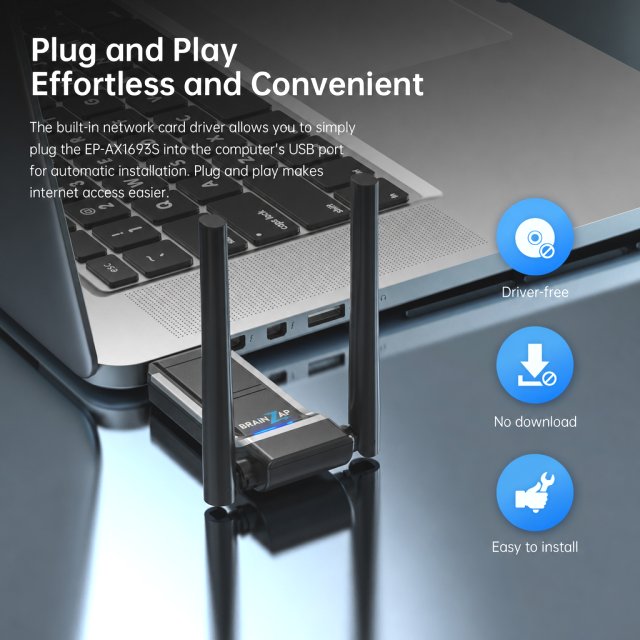 BRAINZAP 1800 Mbps USB 3.0 Dual-Band WIFI 6 WLAN Stick Adapter AX1800 802.11ax 2,4/5,8G 802.11ax/ac/a/b/g/n RTL8832BU