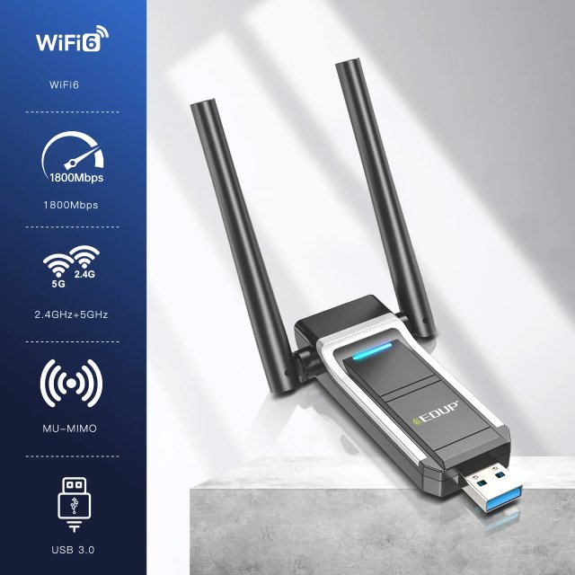 BRAINZAP 1800 Mbps USB 3.0 Dual-Band WIFI 6 WLAN Stick Adapter AX1800 802.11ax 2,4/5,8G 802.11ax/ac/a/b/g/n RTL8832BU