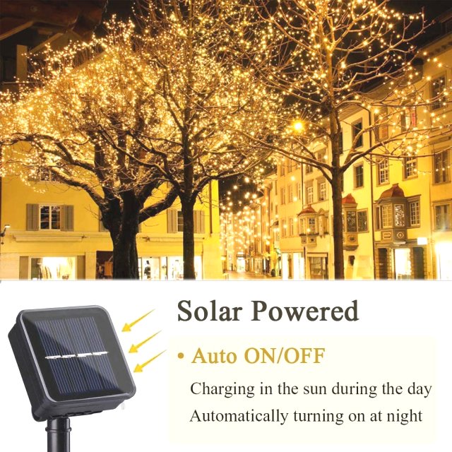 BRAINZAP LED Solar Draht Lichterkette IP65 Außen Garten Outdoor 22m Warmweiß Party Weihnachten 200 LEDs