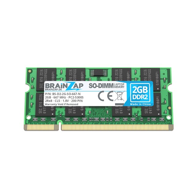 BRAINZAP 2GB DDR2 RAM SO-DIMM PC2-5300S 2Rx8 667 MHz 1.8V CL5 Notebook Laptop Arbeitsspeicher
