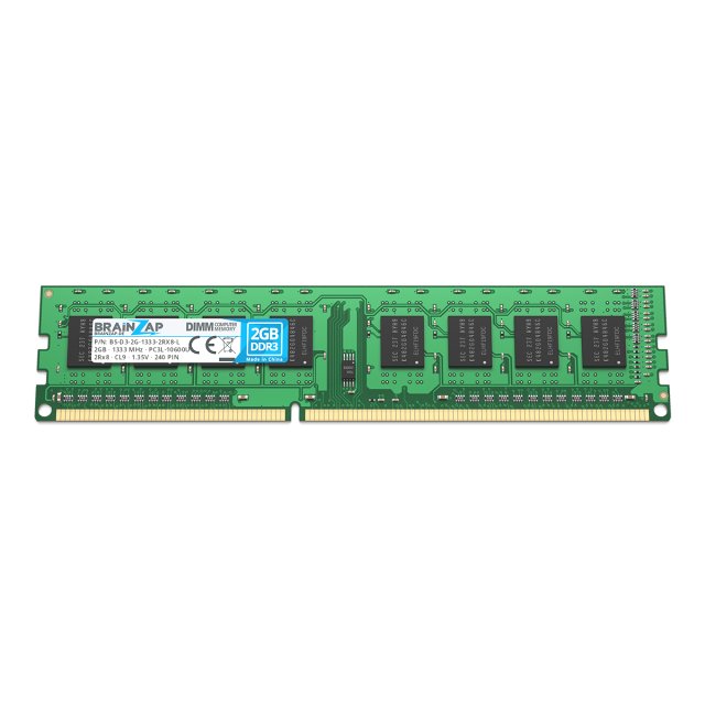 BRAINZAP 2GB DDR3 RAM DIMM PC3L-10600U 2Rx8 1333 MHz 1.35V CL9 Computer PC Arbeitsspeicher