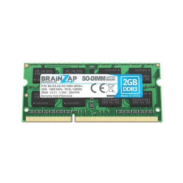 BRAINZAP 2GB DDR3 RAM SO-DIMM PC3L-12800S 2Rx8 1600 MHz 1.35V CL11 Notebook Laptop Arbeitsspeicher
