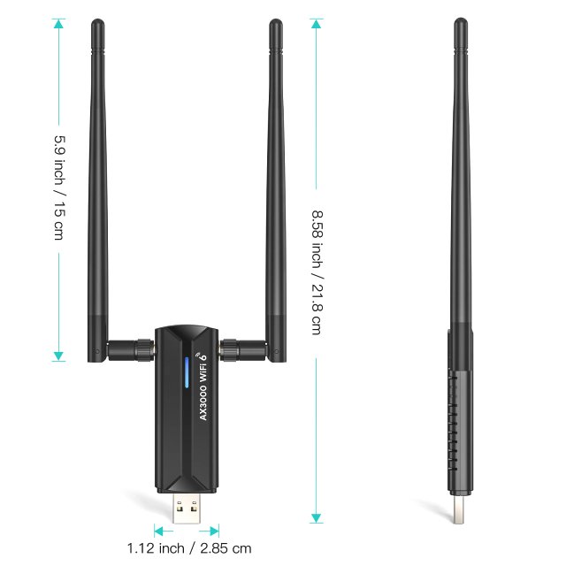 BRAINZAP 3000 Mbps USB 3.0 Tri-Band/Dual-Band WIFI 6 WLAN Stick Adapter AX3000 802.11ax 2,4/5,8G/6,0G 802.11ax/ac/a/b/g/n