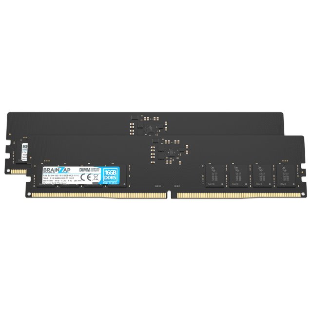 BRAINZAP 32GB (2x 16GB) DDR5 RAM DIMM PC5-5600B-UC0-1110-XT 1Rx8 5600 MHz 1.1V CL40 Computer PC Arbeitsspeicher Unbuffered On-Die ECC