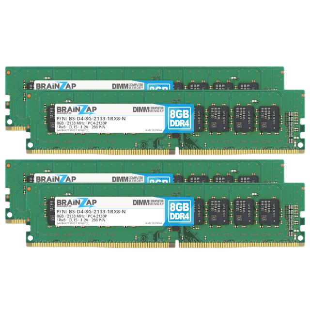 BRAINZAP 32GB (4x 8GB) DDR4 RAM DIMM PC4-2133P  1Rx8 2133 MHz 1.2V CL15 Computer PC Arbeitsspeicher