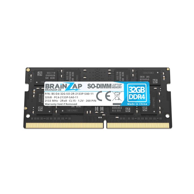 BRAINZAP 32GB DDR4 RAM SO-DIMM PC4-2133P-SA0-11 2Rx8 2133 MHz 1.2V CL15 Notebook Laptop Arbeitsspeicher Unbuffered Non-ECC