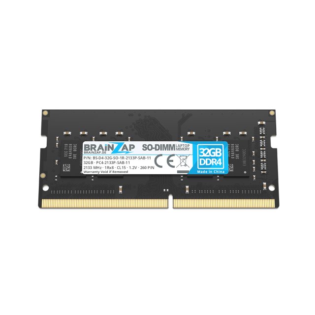 BRAINZAP 32GB DDR4 RAM SO-DIMM PC4-2133P-SAB-11 1Rx8 2133 MHz 1.2V CL15 Notebook Laptop Arbeitsspeicher Unbuffered Non-ECC