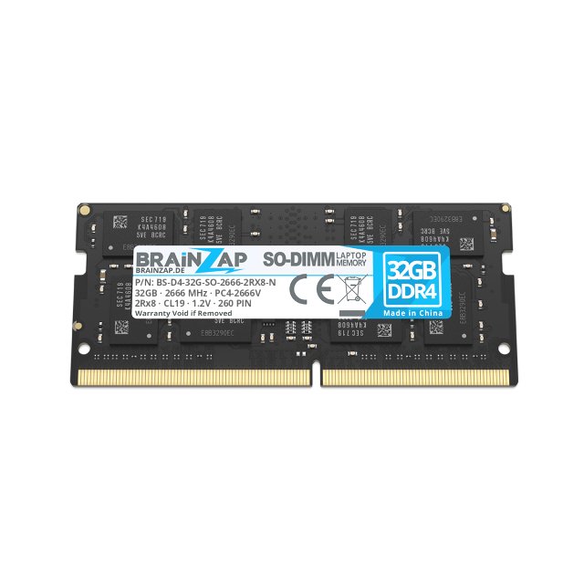 BRAINZAP 32GB DDR4 RAM SO-DIMM PC4-2666V 2Rx8 2666 MHz 1.2V CL19 Notebook Laptop Arbeitsspeicher
