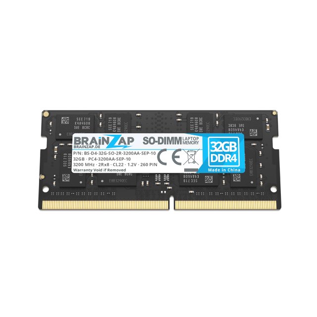 BRAINZAP 32GB DDR4 RAM SO-DIMM PC4-3200AA-SEP-10 2Rx8 3200 MHz 1.2V CL22 Notebook Laptop Arbeitsspeicher Unbuffered Non-ECC