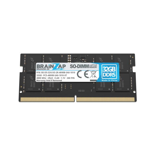 BRAINZAP 32GB DDR5 RAM SO-DIMM PC5-4800B-SA0-1010-XT 2Rx8 4800 MHz 1.1V CL40 Notebook Laptop Arbeitsspeicher Unbuffered On-Die ECC