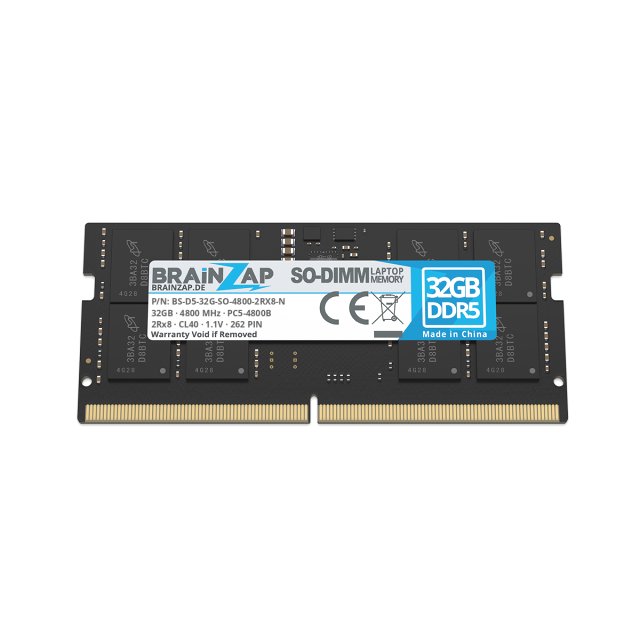 BRAINZAP 32GB DDR5 RAM SO-DIMM PC5-4800B 2Rx8 4800 MHz PC5-38400S 1.1V CL40 Notebook Laptop Arbeitsspeicher