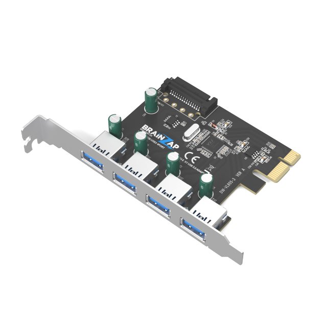 BRAINZAP PCI-Express 3.0 x1 4-Port USB 3.2 Gen1 / USB 3.0 Adapter Karte Erweiterungskarte PCI-E PCIe PC VIA VL805