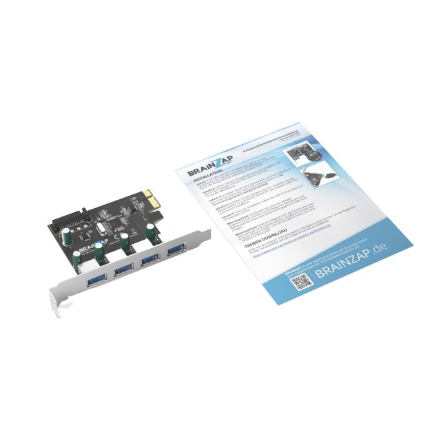 BRAINZAP PCI-Express 3.0 x1 4-Port USB 3.2 Gen1 / USB 3.0 Adapter Karte Erweiterungskarte PCI-E PCIe PC VIA VL805