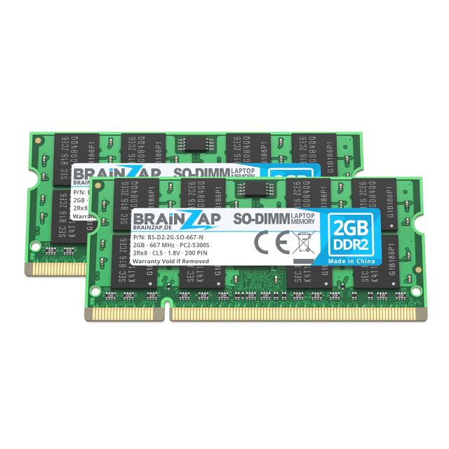 BRAINZAP 4GB (2x 2GB) DDR2 RAM SO-DIMM PC2-5300S 2Rx8 667 MHz 1.8V CL5 Notebook Laptop Arbeitsspeicher