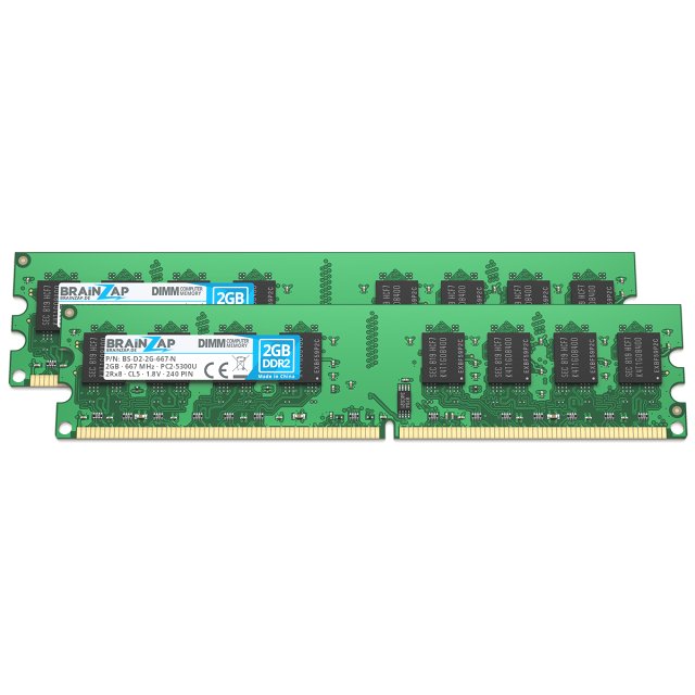 BRAINZAP 4GB DDR2 RAM DIMM PC2-5300U 2Rx8 667 MHz 1.8V CL5 Computer PC Arbeitsspeicher (2x 2GB)