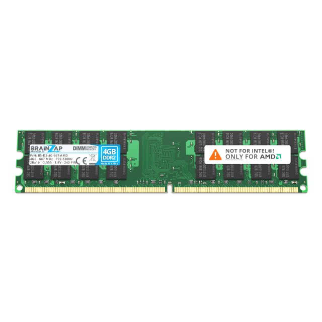BRAINZAP 4GB DDR2 RAM DIMM PC2-5300U 2Rx16 667 MHz 1.8V CL5 AMD PC Arbeitsspeicher