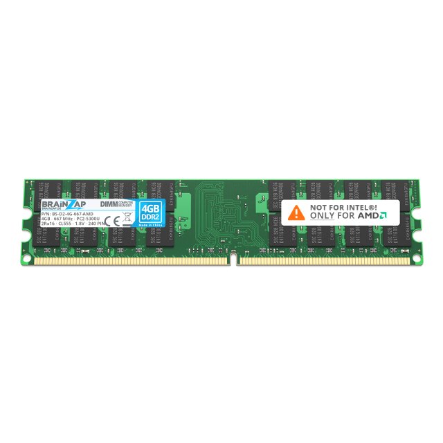 BRAINZAP 4GB DDR2 RAM DIMM PC2-5300U 2Rx16 667 MHz 1.8V CL5 AMD PC Arbeitsspeicher