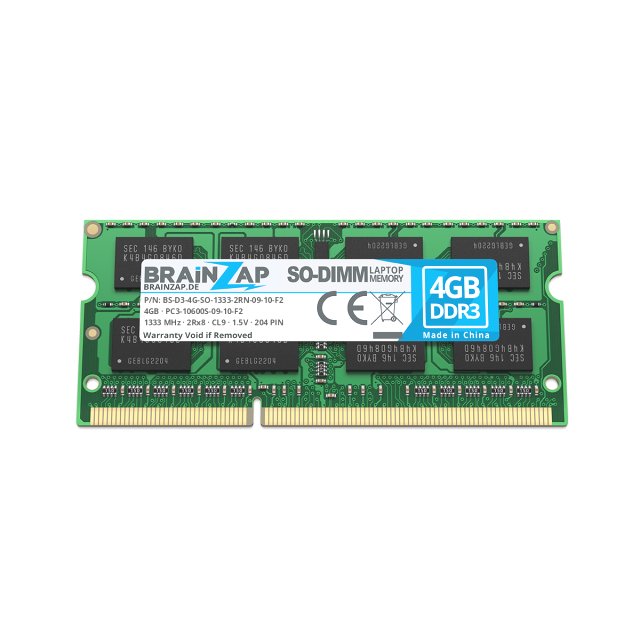BRAINZAP 4GB DDR3 RAM SO-DIMM PC3-10600S-09-10-F2 2Rx8 1333 MHz 1.5V CL9 Notebook Laptop Arbeitsspeicher