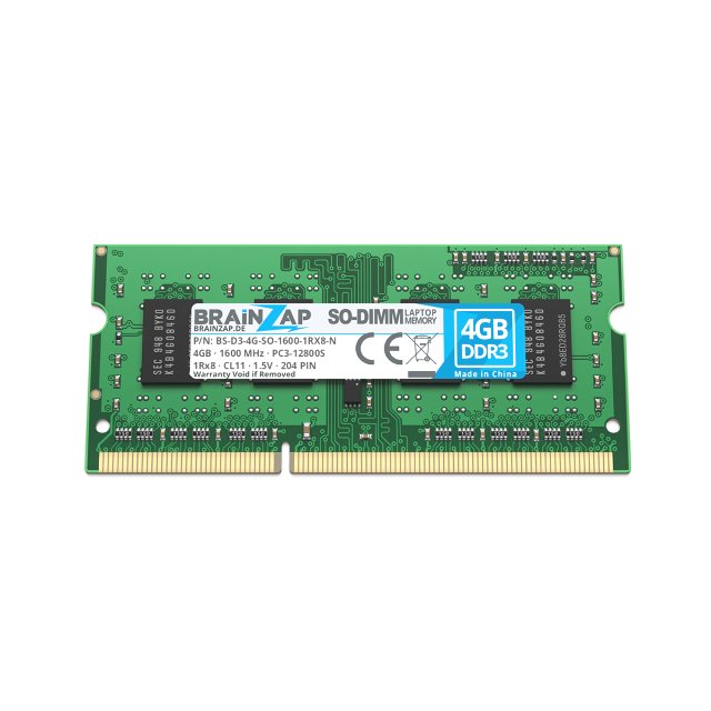 BRAINZAP 4GB DDR3 RAM SO-DIMM PC3-12800S 1Rx8 1600 MHz 1.5V CL11 Notebook Laptop Arbeitsspeicher