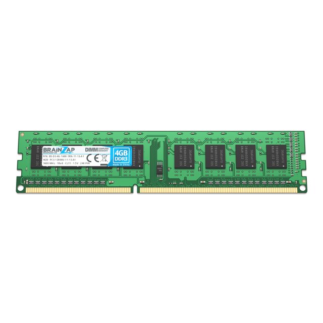 BRAINZAP 4GB DDR3 RAM DIMM PC3-12800U-11-13-A1 1Rx8 1600 MHz 1.5V CL11 Computer PC Arbeitsspeicher