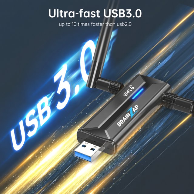 BRAINZAP 5400 Mbps USB 3.0 Tri-Band/Dual-Band WIFI 6 WLAN Stick Adapter AX5400 802.11ax 2,4/5,8G/6,0G 802.11ax/ac/a/b/g/n RTL8832CU