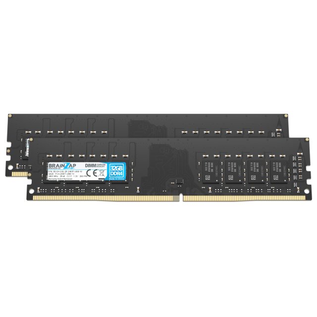 BRAINZAP 64GB DDR4 RAM DIMM PC4-2400T-UBB-10 2Rx8 2400 MHz 1.2V CL17 Computer PC Arbeitsspeicher Unbuffered Non-ECC (2x 32GB)