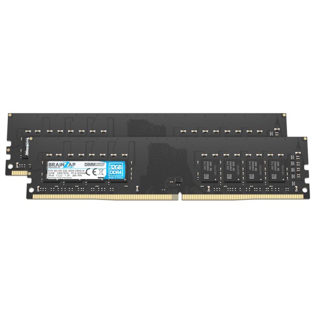 BRAINZAP 64GB DDR4 RAM DIMM PC4-3200AA 2Rx8 3200 MHz 1.2V CL22 Computer PC Arbeitsspeicher (2x 32GB)