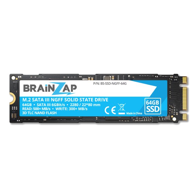 BRAINZAP 64GB M.2 NGFF SATA III SSD 6 GBit/s - 500MB/s Lesen 300MB/s Schreiben Solid State Drive