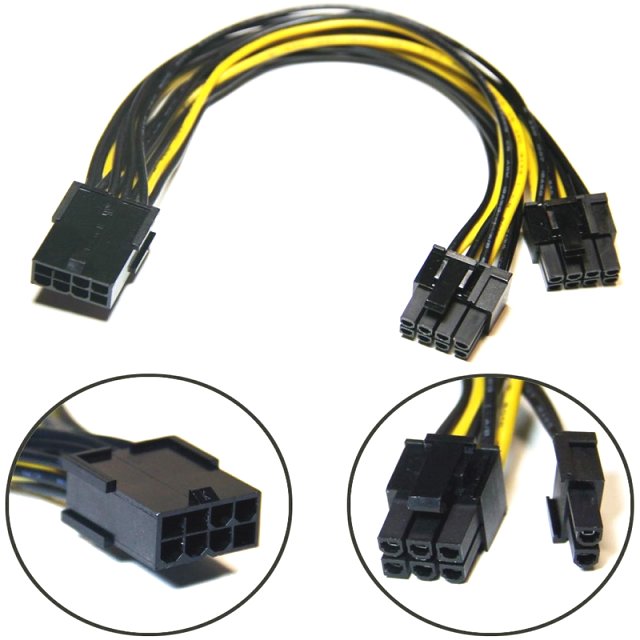 BRAINZAP 18AWG 20cm 8-PIN PCI-Express PCIe zu 2x 6+2 PIN / 8 PIN PCI-E Splitter Kabel Adapter für Mining