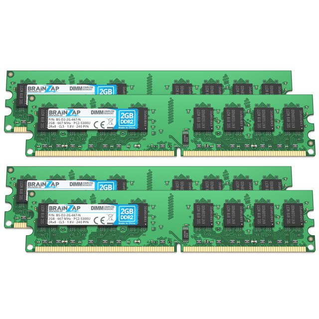 BRAINZAP 8GB DDR2 RAM DIMM PC2-5300U 2Rx8 667 MHz 1.8V CL5 Computer PC Arbeitsspeicher (4x 2GB)