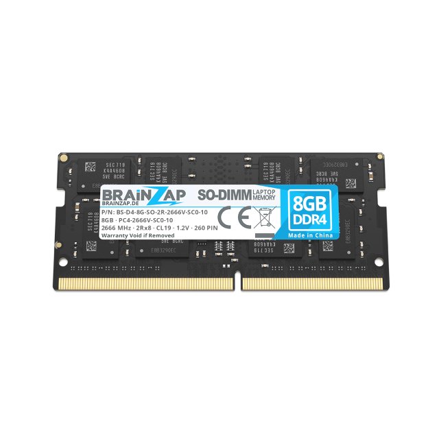 BRAINZAP 8GB DDR4 RAM SO-DIMM PC4-2666V-SC0-10 2Rx8 2666 MHz 1.2V CL19 Notebook Laptop Arbeitsspeicher Unbuffered Non-ECC