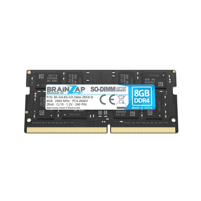 BRAINZAP 8GB DDR4 RAM SO-DIMM PC4-2666V 2Rx8 2666 MHz 1.2V CL19 Notebook Laptop Arbeitsspeicher