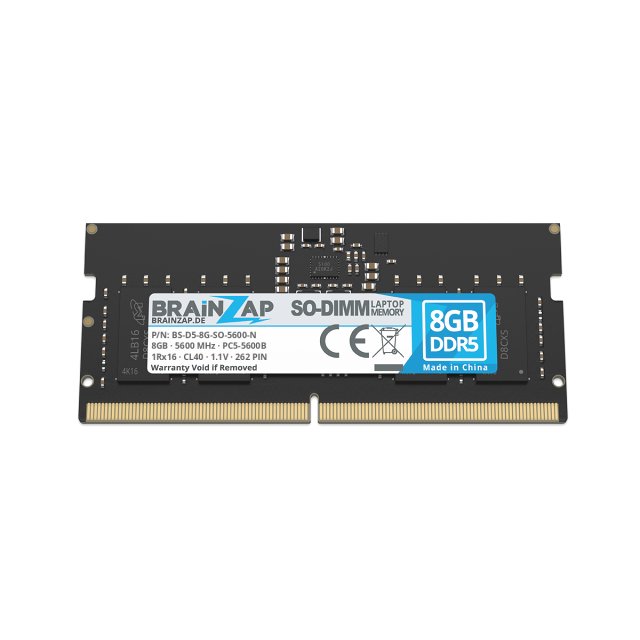 BRAINZAP 8GB DDR5 RAM SO-DIMM PC5-5600B 1Rx16 5600 MHz PC5-44800S 1.1V CL40 Notebook Laptop Arbeitsspeicher