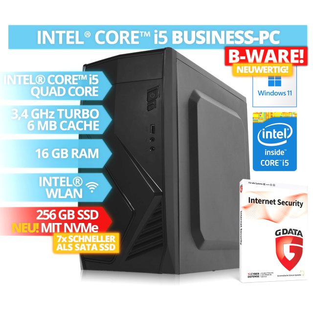 B-WARE! BRAINZAP Intel Core i5 Quad-Core Office / Business PC, 16 GB RAM, 256 GB NVMe SSD, WLAN, Windows 11